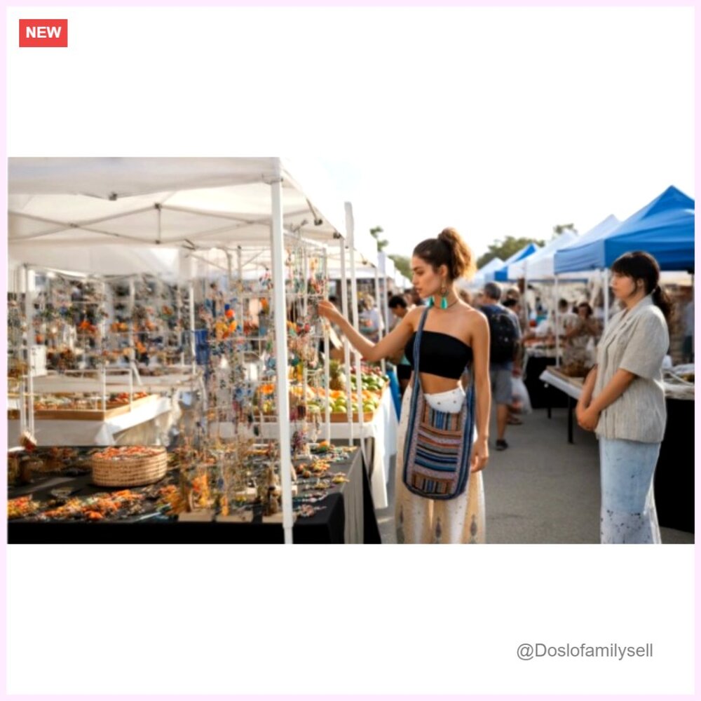 Handmade Cotton Crossbody Bag Lightweight Boho Travel Purse with Zipper - Picture 7 of 7